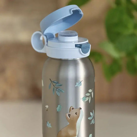 Flip-up Stainless Steel Kids Non-Spill Water Bottle Blue 600ml
