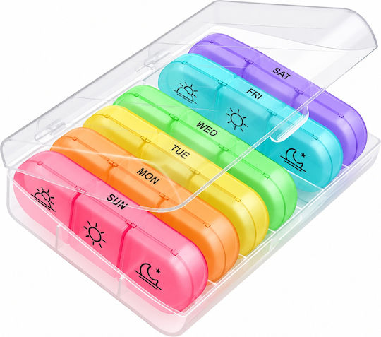 7-day Pill Organizer 21 Compartments Removable Containers 15.6 X 12 Cm Multicolor Original Deals