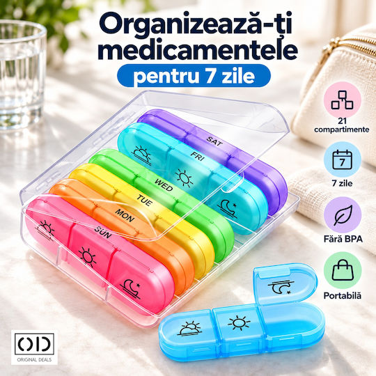 7-day Pill Organizer 21 Compartments Removable Containers 15.6 X 12 Cm Multicolor Original Deals
