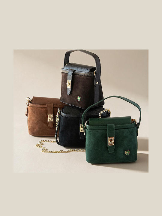 Braune Damen-Flap-Handtasche aus Leder und Wildleder