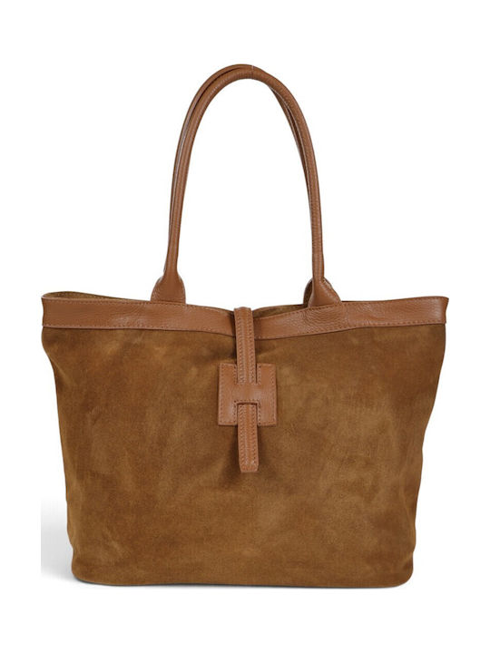 Women's Leather Shopper Bag Suede Tabac Brown