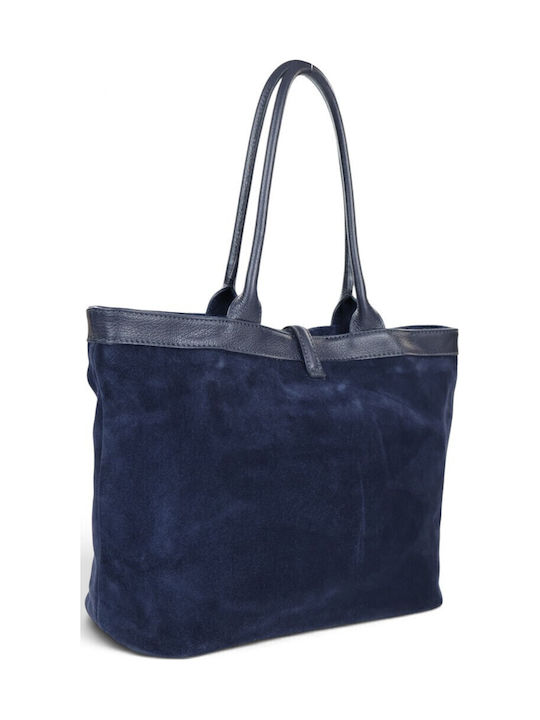 Women's Leather Shopper Bag Suede Blue