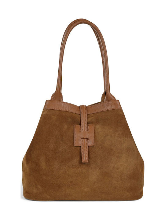 Women's Leather Shopper Bag Suede Tabac Brown