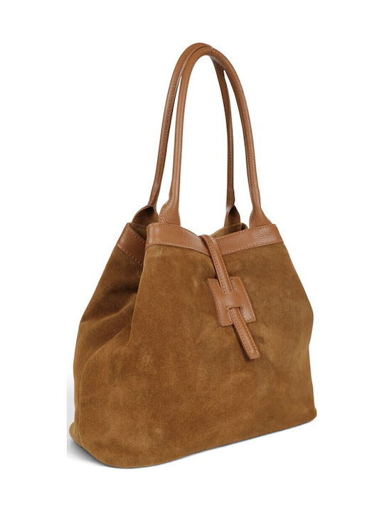 Women's Leather Shopper Bag Suede Tabac Brown