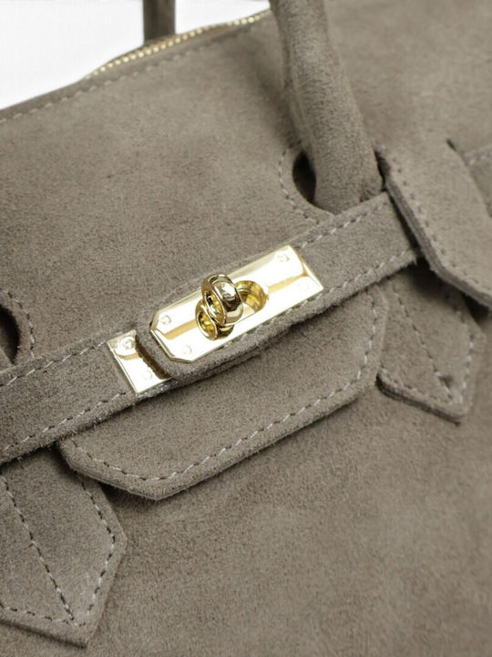 Leather Women's Satchel Bag Suede Taupe
