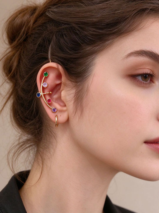 Ατσάλινα Ear Cuffs Πολύχρωμα Στρας Χρυσό Σετ 2 Τεμαχίων