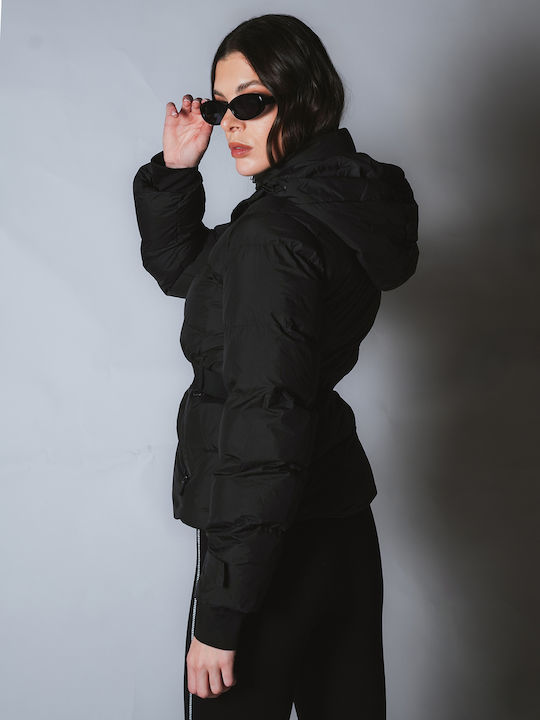 Long Women's Puffer Jacket Waterproof for Winter Black