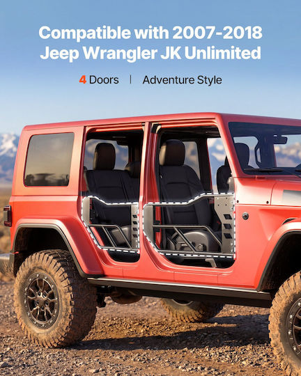 Vevor Jeep Tube Doors 4-Door Compatible with Jeep Wrangler JK Unlimited 2007-2018 Front & Rear Tubular Doors Alloy Steel Storage Bag Rubber Pads Heavy-Duty Hinges Latch O