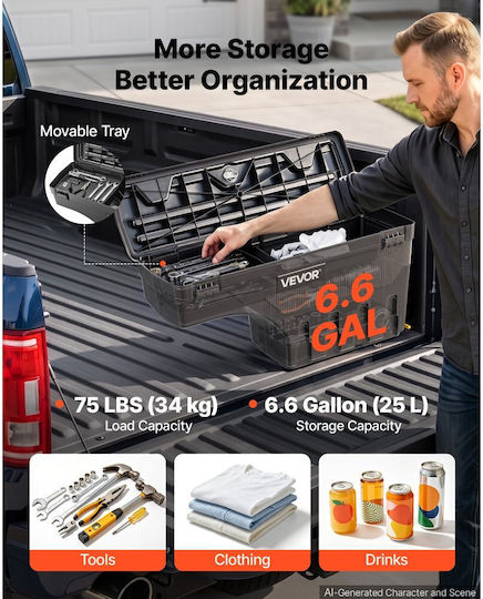 Vevor Truck Bed Storage Box, Waterproof ABS Wheel Well Toolbox, 25 L, Anti-Theft Combination Lock, Compatible with Dodge Ram 1500 2500 3500 2002–2018, Right Passenger Side, Drilling Required