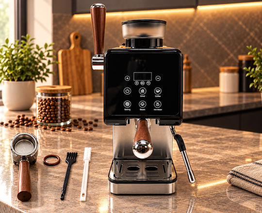 Automatic Espresso Machine 2200W 20bar Pressure with Grinder Silver SN-001-PRO