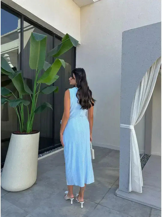 Summer Midi Dress for Wedding / Christening with Lace Light Blue