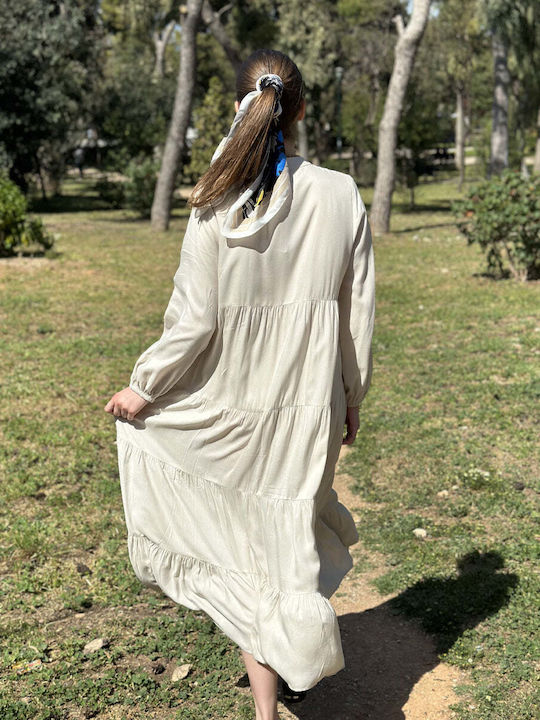Rochie de Vară Maxi Tip Cămașă Gri