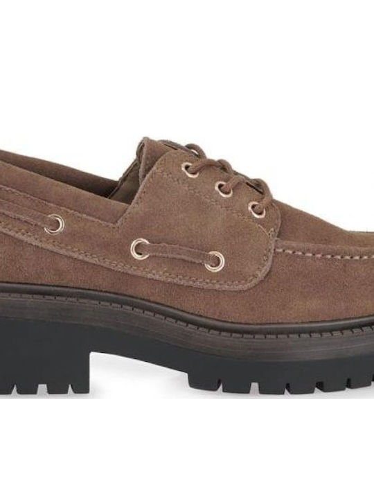 Δερμάτινα Γυναικεία Boat Shoes σε Καφέ Χρώμα