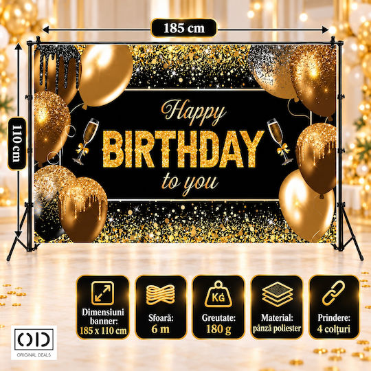 Happy Birthday To You Photo Backdrop Banner 185 X 110 Cm Polyester Canvas Black Gold Original Deals