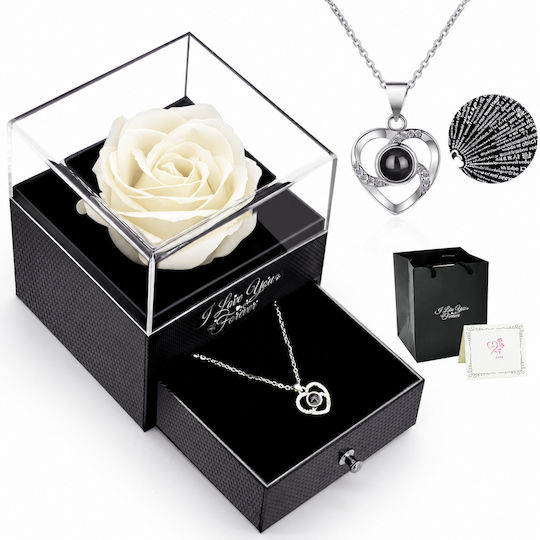 Eternal Rose Necklace Box “I Love You” 100 Languages Purple