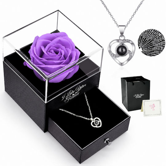 Eternal Rose Box Necklace “I Love You” 100 Languages White