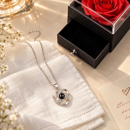 Eternal Rose Box Necklace “I Love You” 100 Languages Red