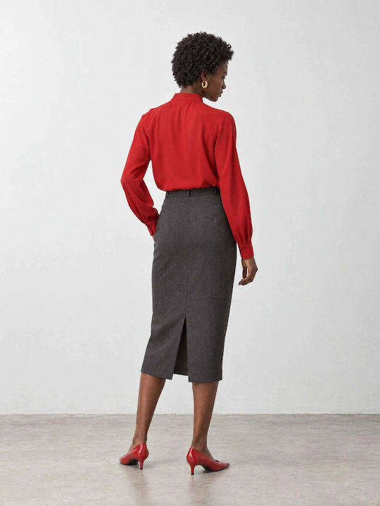 Pencil Midirock mit hoher Taille Grau