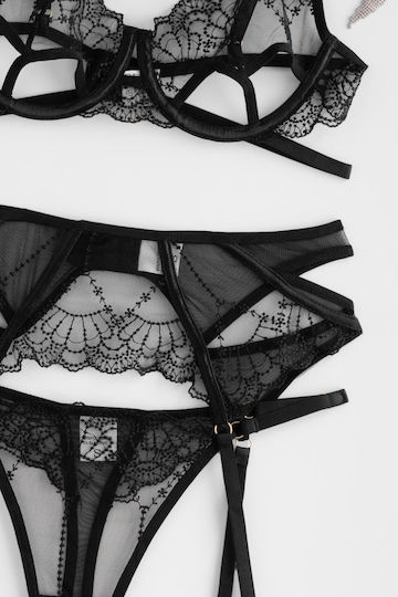 Set Εσώρουχα See Through Ζαρτιέρες & Κάλτσες Μαυρο