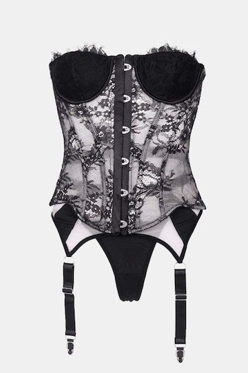 Dessous-Set Korsett Straps Strümpfe & Handschuhe Schwarz