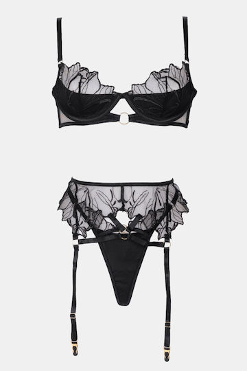 Set Εσώρουχα See Through Ζαρτιέρες & Κάλτσες Μαυρο