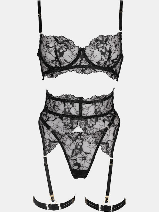 Decoro Spitzen-Dessous-Set mit schwarzem Slip