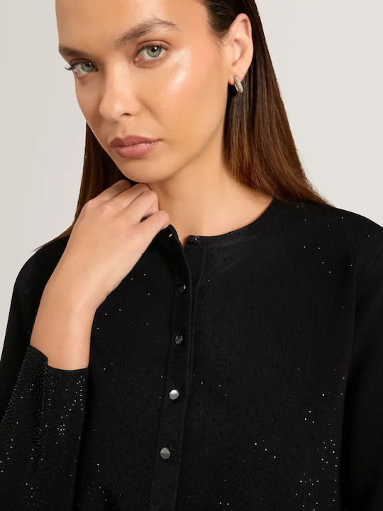 Gestrickte Damen-Strickjacke mit Knöpfen Schwarz