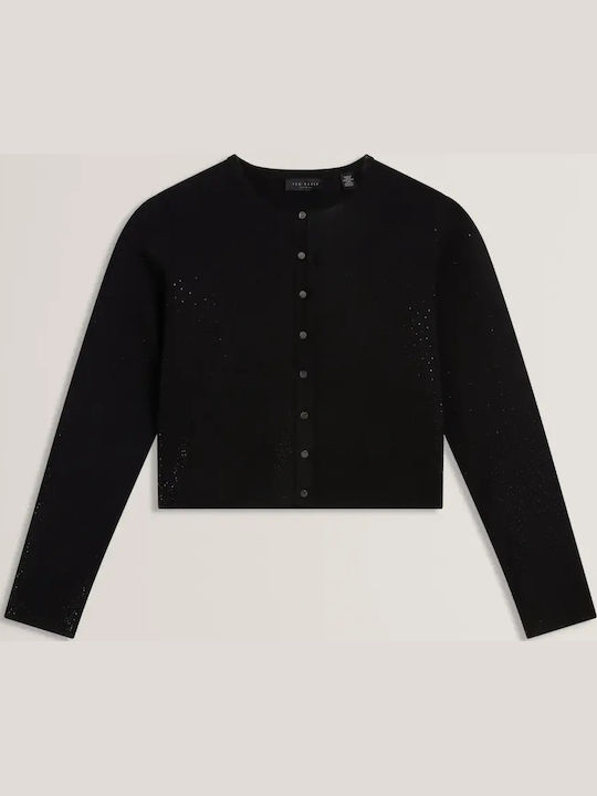 Gestrickte Damen-Strickjacke mit Knöpfen Schwarz
