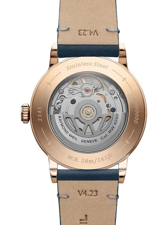 35mm Automatic Women's Watch with Blue Leather Strap