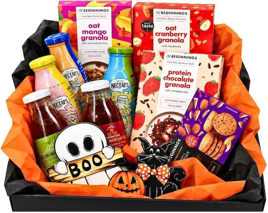 Halloween-Frühstücksbox Granola-Kekse & Bio-Getränke