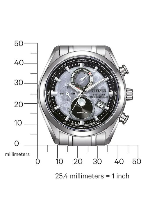 Tsuki-yomi Мъжки Часовник 43mm Eco-Drive със Сребриста Метална Верижка