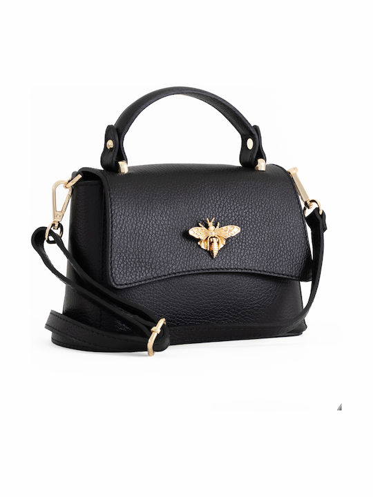 Damen-Ledertasche mit Klappe Schwarz