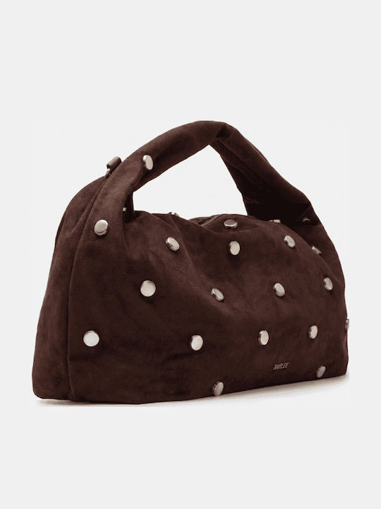 Dunkelbraune Damen-Schultertasche aus Stoff und Wildleder