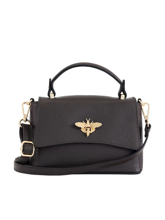 Damen-Ledertasche mit Klappe Schwarz
