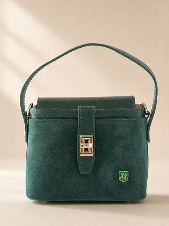 Dunkelbraune Damen-Flap-Tasche aus Leder und Wildleder