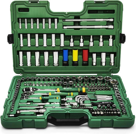 Sata Ratschen- und Steckschlüssel-Set 1/4" & 1/2" & 3/8" 180 Stück