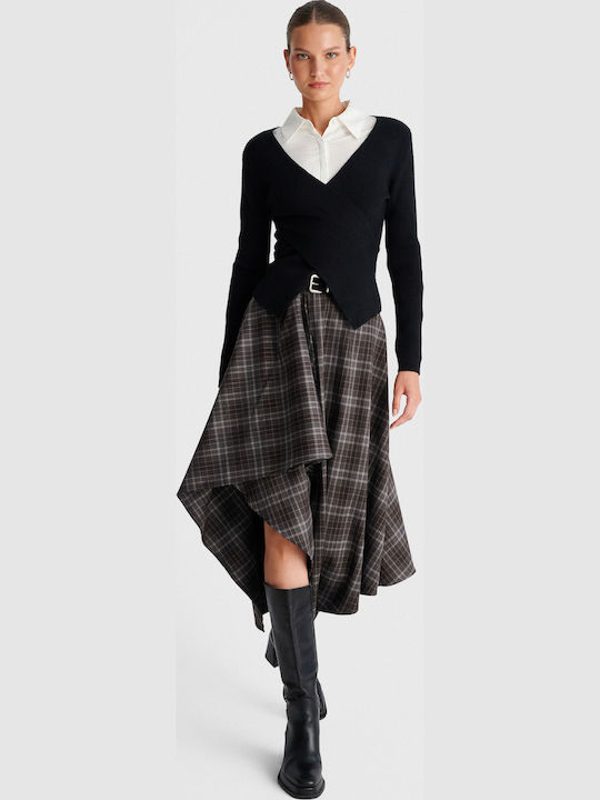 Midi Checked Brown Skirt