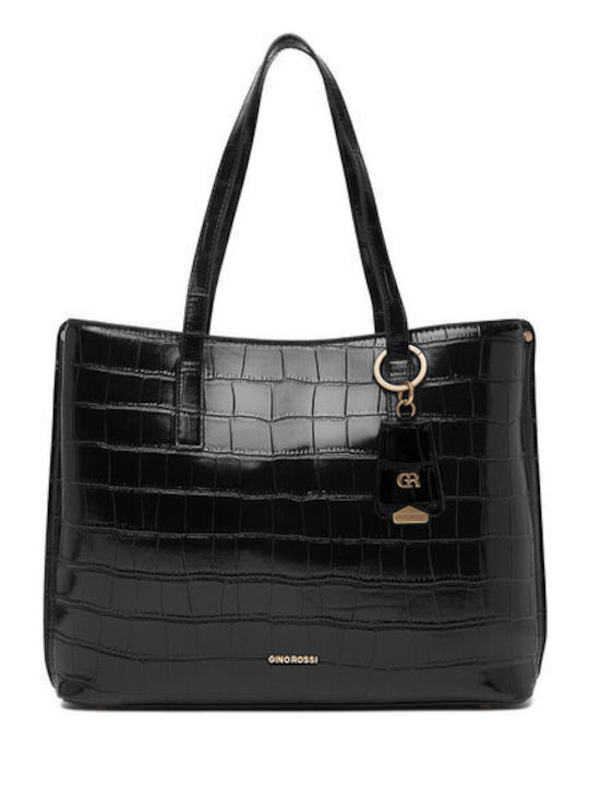 Γυναικεία Tote Τσάντα Croco Μαύρη