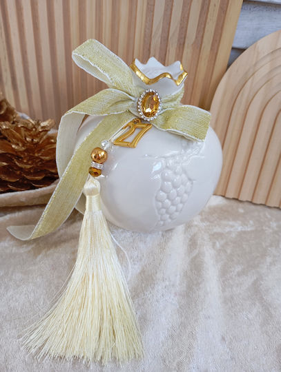 Ceramic Pomegranate Lucky Charm White with Gold Details Ceramic Pomegranate Lucky Charm White with Gold Details