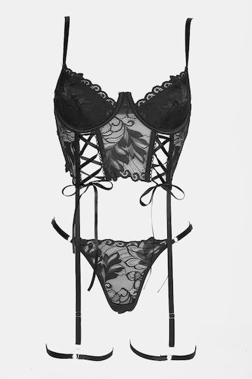 Sexy Dessous-Set Korsett Banella & Straps Schwarz