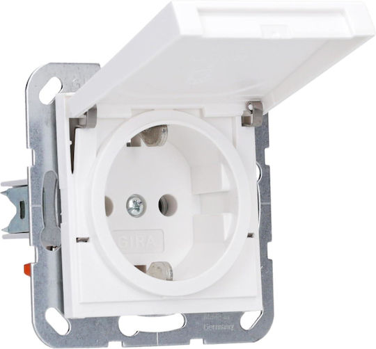Gira Single Flush Power Socket with Key White