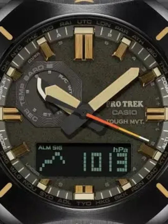 Pro Trek Мъжки аналогов/дигитален часовник 44,8 mm със соларно захранване и черна каучукова каишка