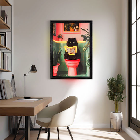 "toilet Cat" Neon LED Lighted Painting 50x70 cm
