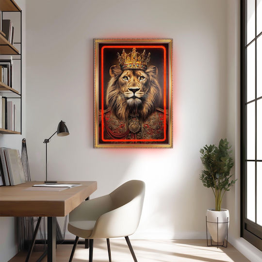 "Crowned Lion" Painting Neon LED Lighting 50x70 cm