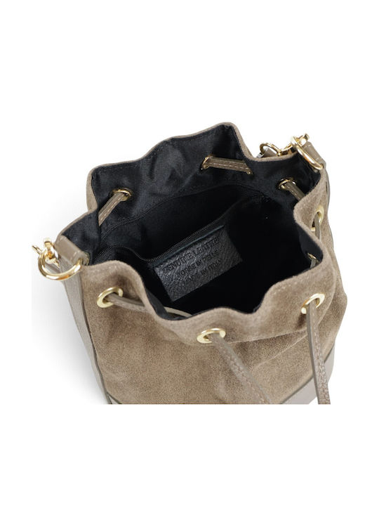 Leather Women's Suede Drawstring Bag Dark Taupe