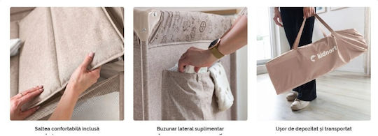 Kidnort Pătuț Pliabil Tip Țarc cu 2 Niveluri și Saltea Bej 128x68cm