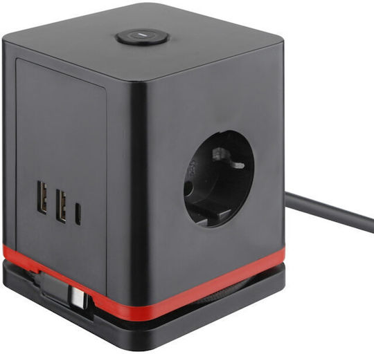 Olympia Prelungitor cu 3 Prize, 2 USB-A, 1 USB-C, Întrerupător și Cablu de 0,5 m