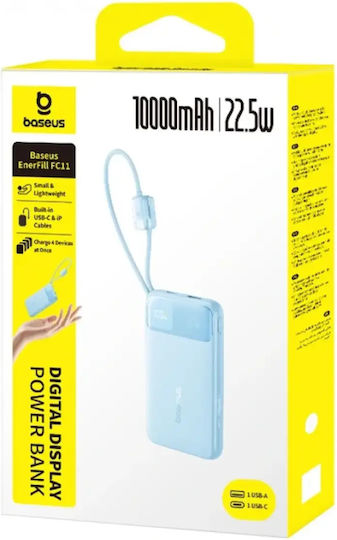 Baseus EnerFill FC11 Външна батерия 10000mAh 22.5W с USB-A порт и USB-C порт Захранване с висока мощност / Бързо зареждане Синя