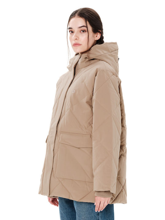 Emerson Lange Wasserdichte Damen-Pufferjacke für den Winter Beige