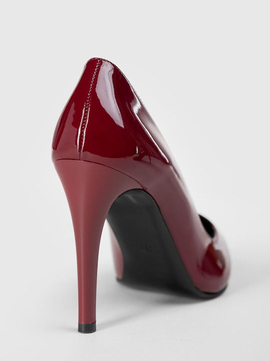 Pointed-Toe Patent Leather Pumps in Burgundy